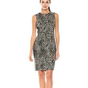 Calvin Klein Black and White Leopard Print Sheath Dress